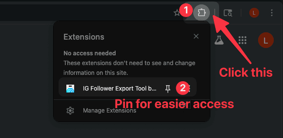 Step 1b – Pin the extension icon